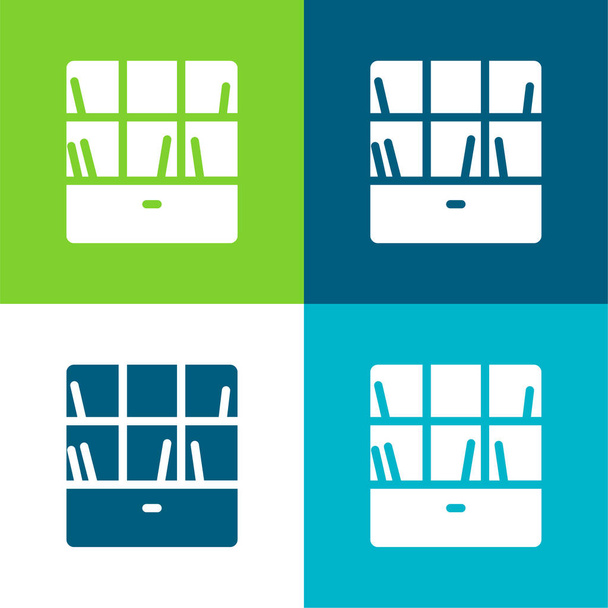 Bookshelve Flat four color minimal icon set - Vector, Image