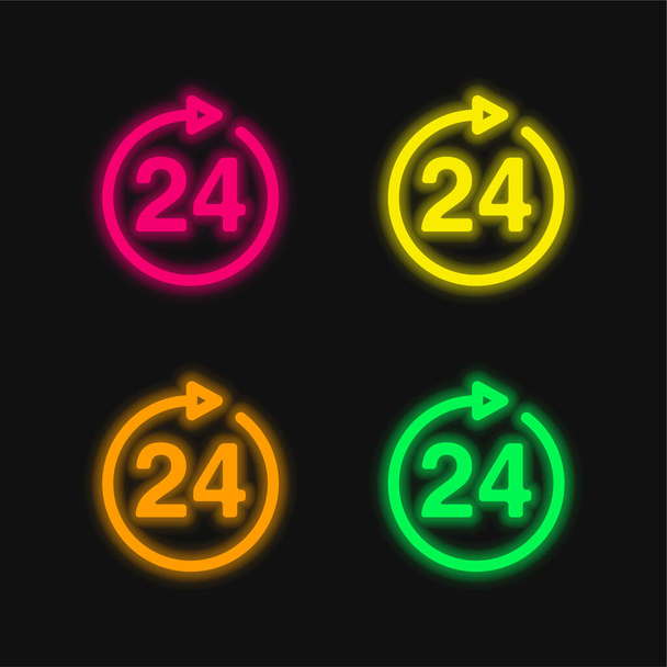 24 Hours Sign four color glowing neon vector icon - Vector, Image