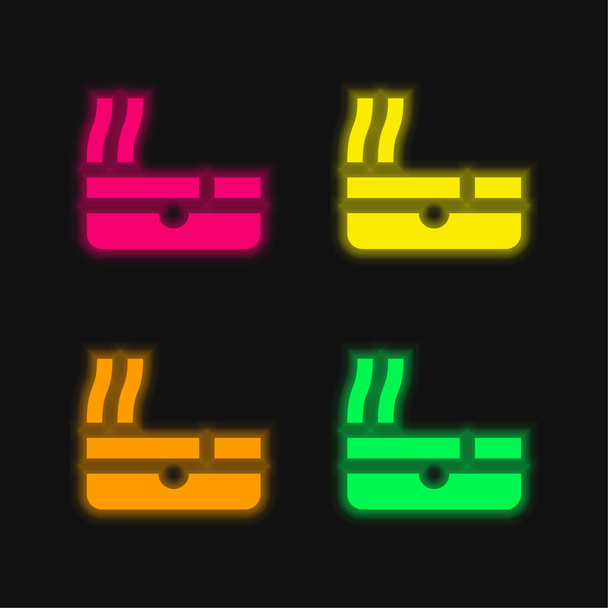 Popelník čtyři barvy zářící neonový vektor ikona - Vektor, obrázek