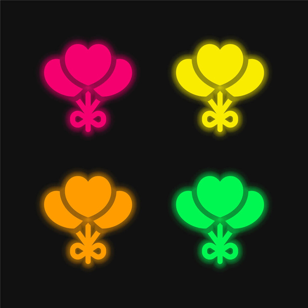 Dört renkli balonlar parlayan neon vektör simgesi - Vektör, Görsel