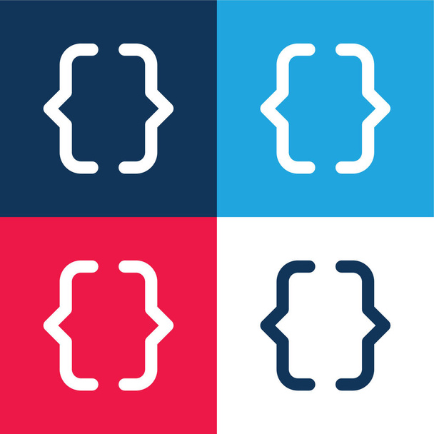 Zárójel kék és piros négy szín minimális ikon készlet - Vektor, kép