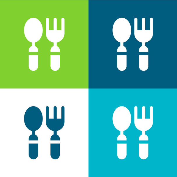 Baby Cutlery Flat four color minimal icon set - Vector, Image