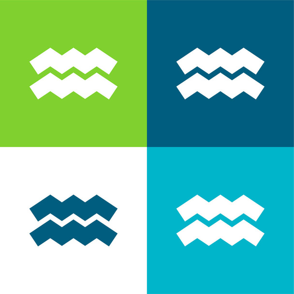 Aquarius Flat cztery kolory minimalny zestaw ikon - Wektor, obraz
