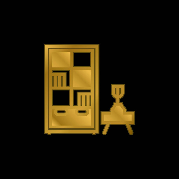 Librería chapado en oro icono metálico o logo vector - Vector, imagen
