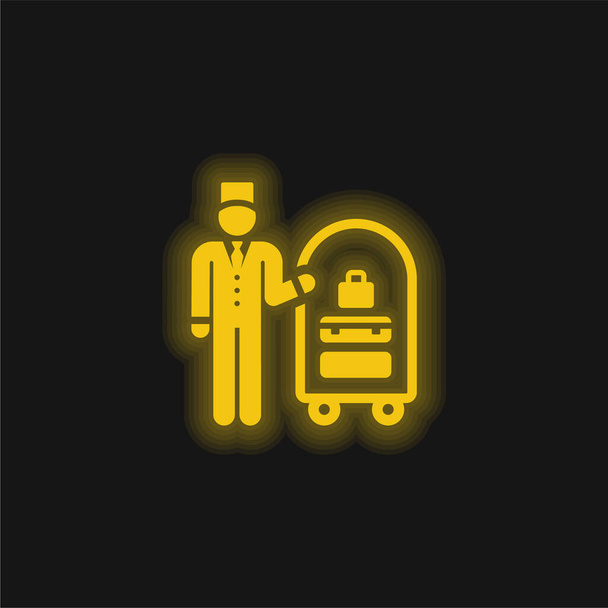 Bellboy sárga izzó neon ikon - Vektor, kép