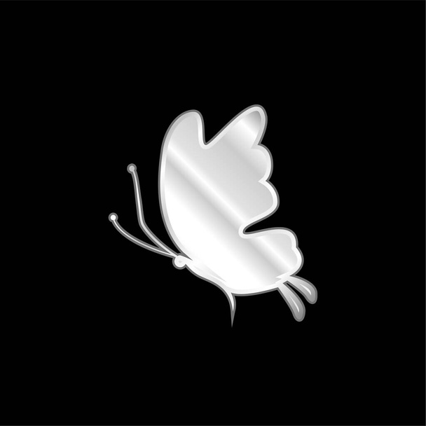 Beautiful Butterfly Silhouette silver plated metallic icon - Vector, Image