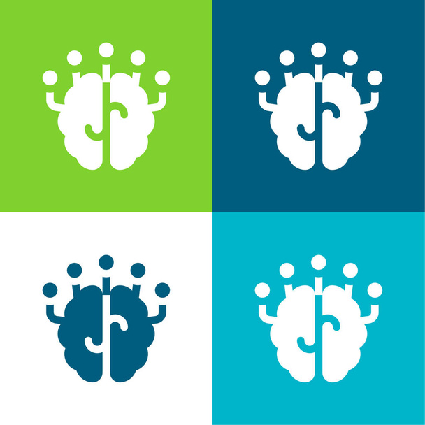 Cerebro Plano de cuatro colores icono mínimo conjunto - Vector, Imagen