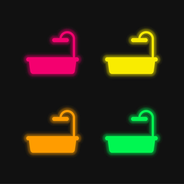 Banheira ícone de vetor neon brilhante de quatro cores - Vetor, Imagem