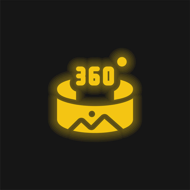 ícone de néon brilhante amarelo de 360 graus - Vetor, Imagem