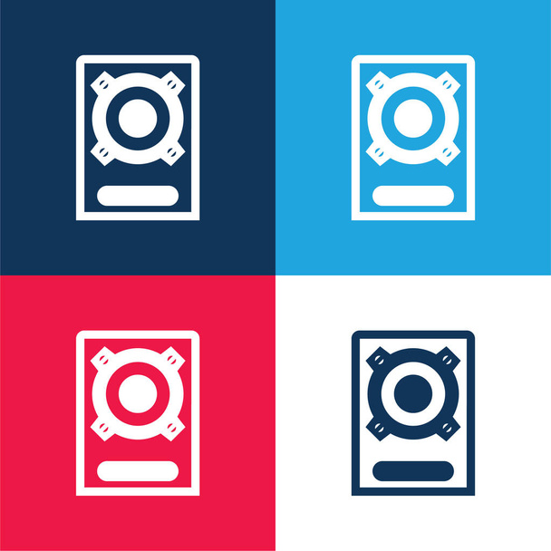 Boombox Altavoz azul y rojo conjunto de iconos mínimo de cuatro colores - Vector, imagen