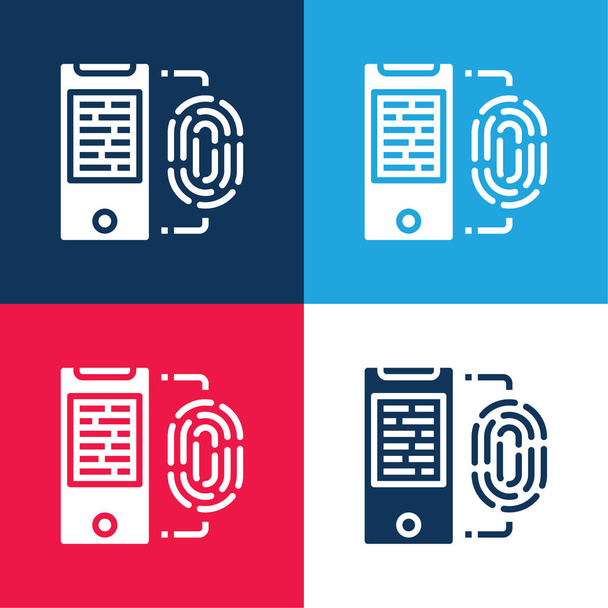 Conjunto de ícones mínimo de quatro cores azul e vermelho biométrico - Vetor, Imagem