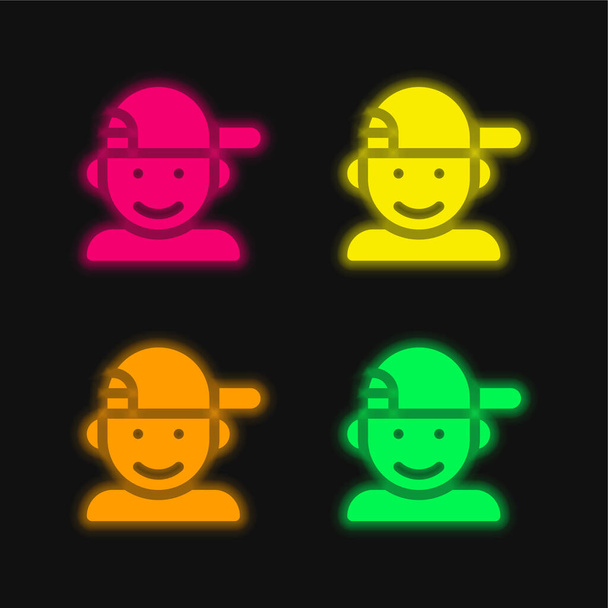 Junge vier Farbe leuchtenden Neon-Vektor-Symbol - Vektor, Bild