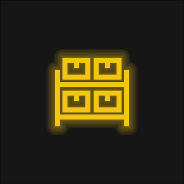 Archív fiókok Bútorok sárga izzó neon ikon - Vektor, kép