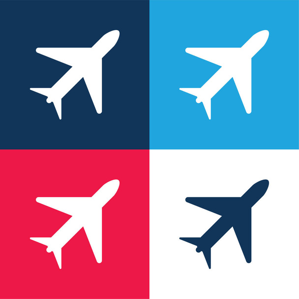 Avião azul e vermelho quatro cores conjunto de ícones mínimos - Vetor, Imagem