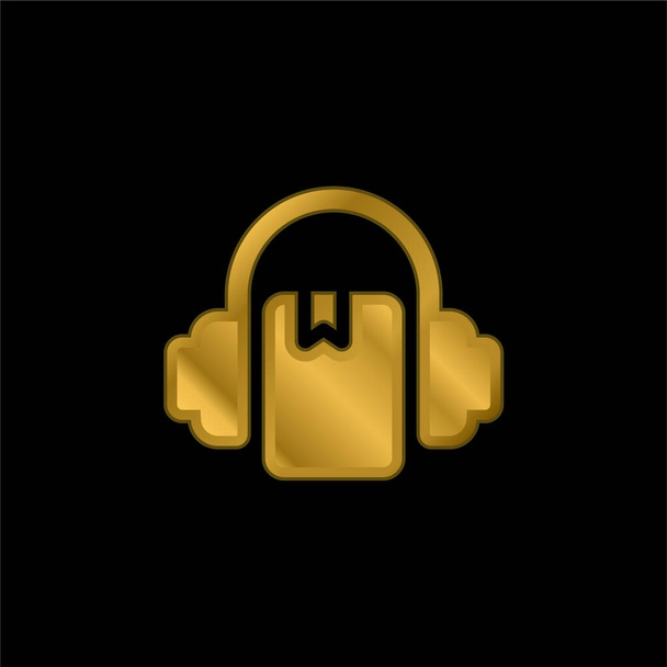 Ακουστικό επίχρυσο μεταλλικό εικονίδιο ή διάνυσμα λογότυπου - Διάνυσμα, εικόνα