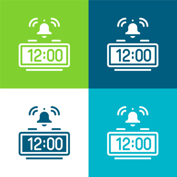 Relógio de alarme Flat quatro cores conjunto de ícones mínimos - Vetor, Imagem