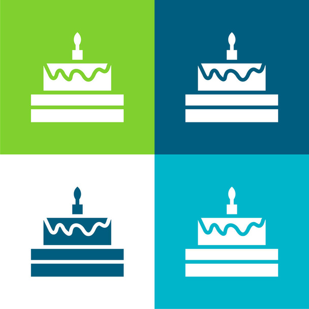 Tarta de cumpleaños plana de cuatro colores mínimo icono conjunto - Vector, Imagen