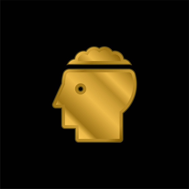 Beyin altın kaplamalı metalik simge veya logo vektörü - Vektör, Görsel