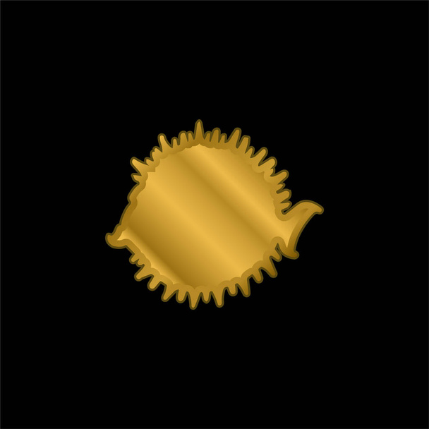 Balloonfish Side Shape gold plated metalic icon or logo vector - Vector, Image