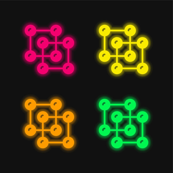 Atomy cztery kolor świecący neon wektor ikona - Wektor, obraz