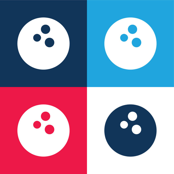 Bola de bolos azul y rojo de cuatro colores mínimo icono conjunto - Vector, Imagen