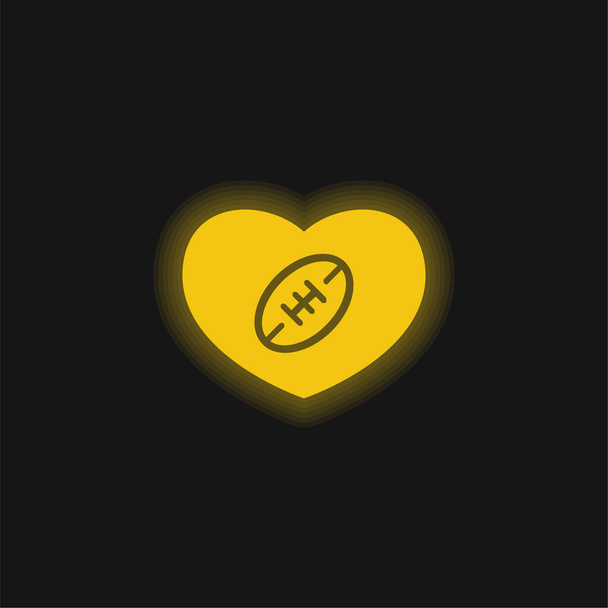 Αμερικανικό ποδόσφαιρο καρδιά κίτρινο λαμπερό νέον εικονίδιο - Διάνυσμα, εικόνα