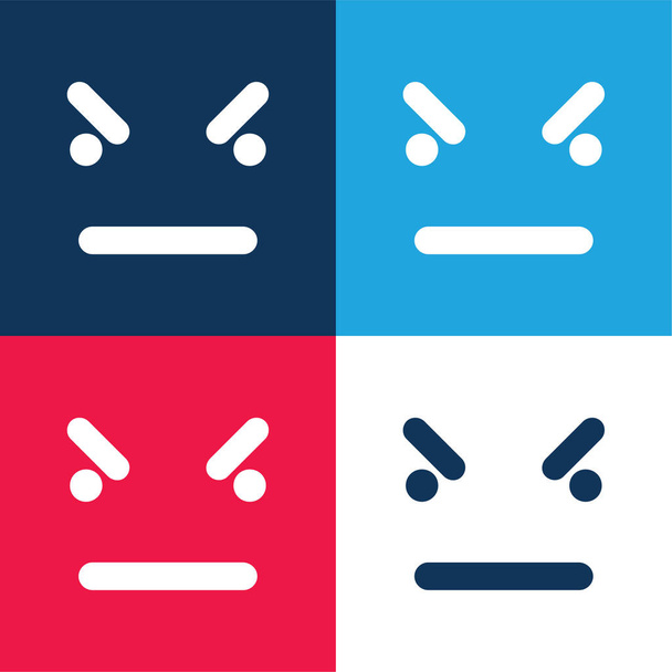 Bad Emoticon Square Face niebieski i czerwony zestaw czterech kolorów minimalny zestaw ikon - Wektor, obraz