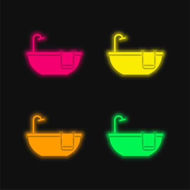Banheira ícone de vetor neon brilhante de quatro cores - Vetor, Imagem