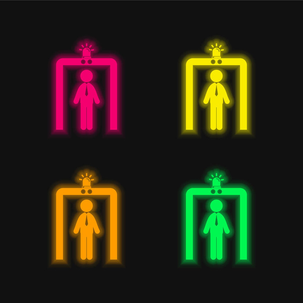 Airport Security Portal négy színű izzó neon vektor ikon - Vektor, kép