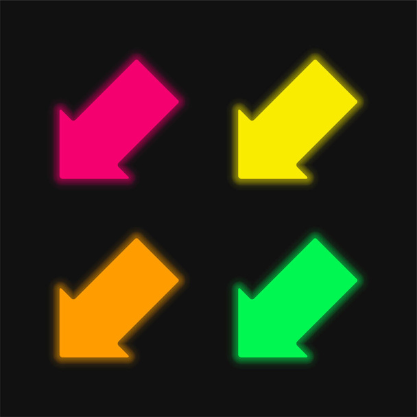 Flecha apuntando hacia abajo izquierda cuatro color brillante icono de vectores de neón - Vector, Imagen
