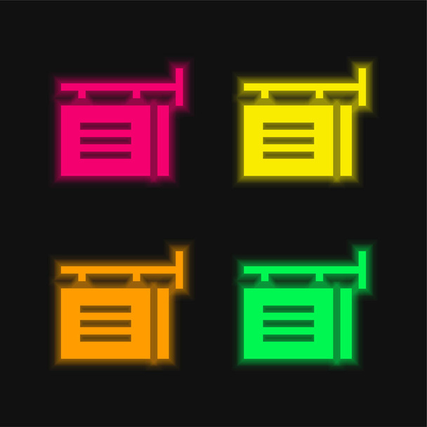 Pubblicità quattro colori incandescente icona al neon vettore - Vettoriali, immagini