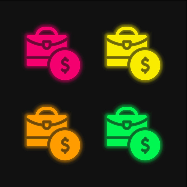 Aktovka čtyři barvy zářící neonový vektor ikona - Vektor, obrázek
