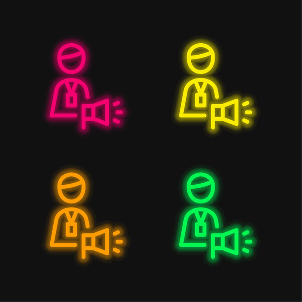 Рекламное агентство Счет исполнительной четыре цвета светящийся неоновый вектор значок - Вектор,изображение