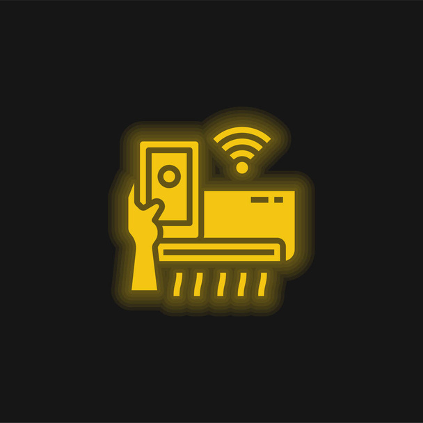 Condizionatore d'aria giallo icona al neon incandescente - Vettoriali, immagini