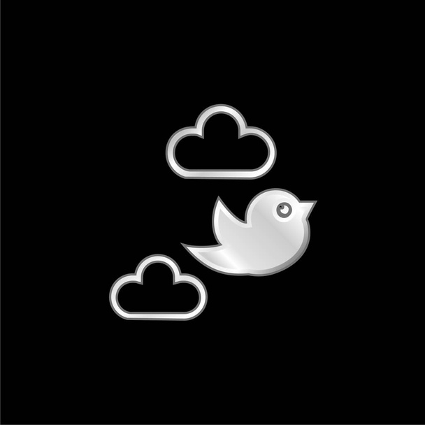 Покрытая серебром икона "Птица летит между облаками" - Вектор,изображение