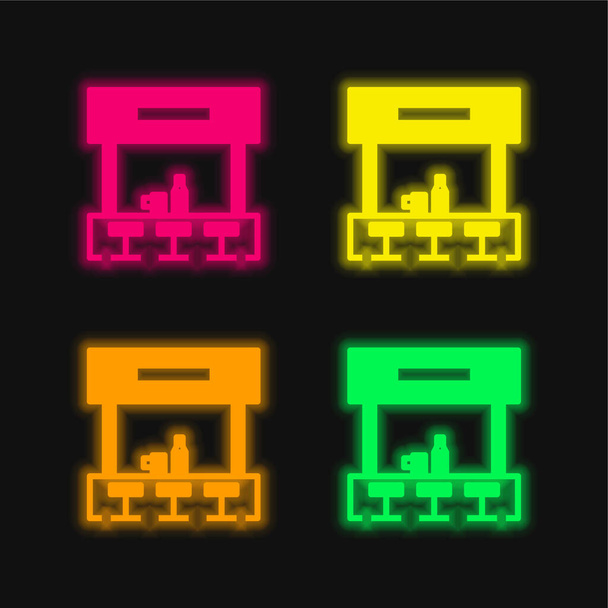 Bar vier Farbe leuchtenden Neon-Vektor-Symbol - Vektor, Bild