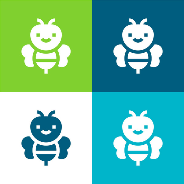 Bee Flat négy szín minimális ikon készlet - Vektor, kép