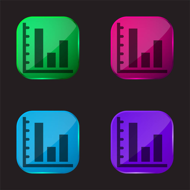 Μπαρ Γραφικό των στατιστικών επιχειρήσεων τέσσερις εικονίδιο κουμπί γυαλί χρώμα - Διάνυσμα, εικόνα
