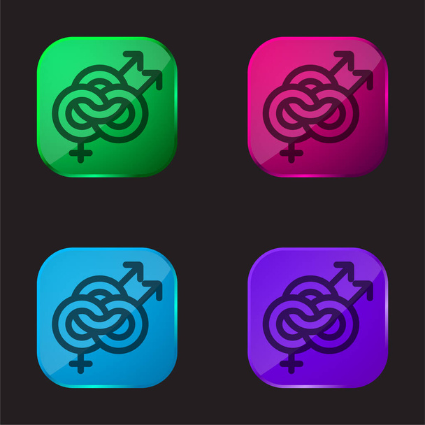 Bisexual four color glass button icon - Vector, Image