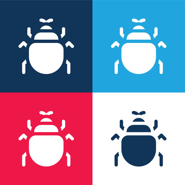 Beetle μπλε και κόκκινο τεσσάρων χρωμάτων ελάχιστο σύνολο εικονιδίων - Διάνυσμα, εικόνα