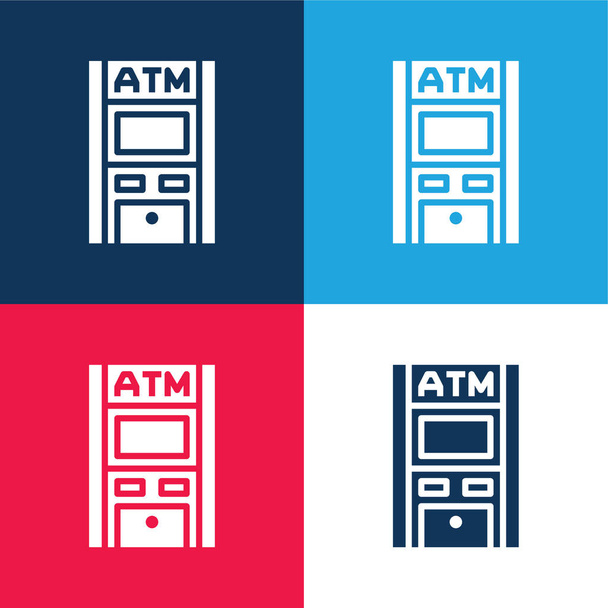 Cajero automático azul y rojo conjunto de iconos mínimo de cuatro colores - Vector, Imagen