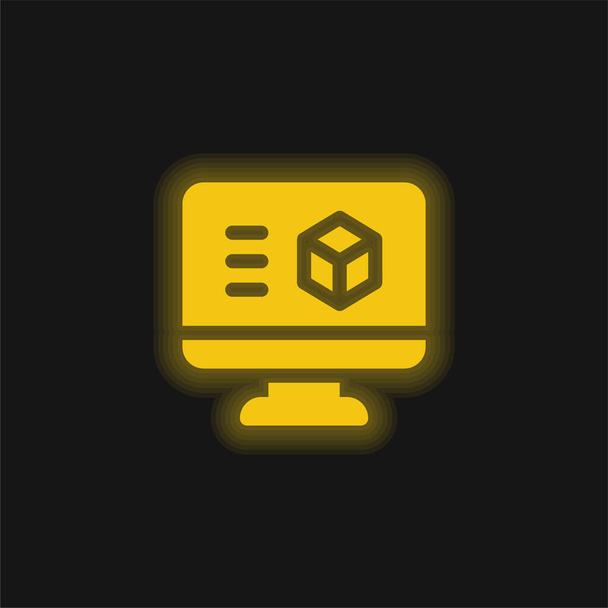 3Dプリントソフトウェア黄色の輝くネオンアイコン - ベクター画像