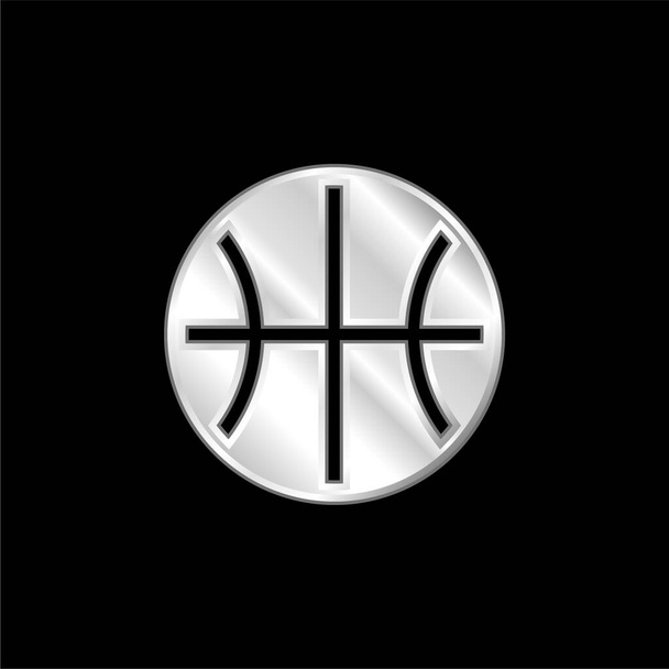 バスケットボール銀メッキ金属アイコン - ベクター画像