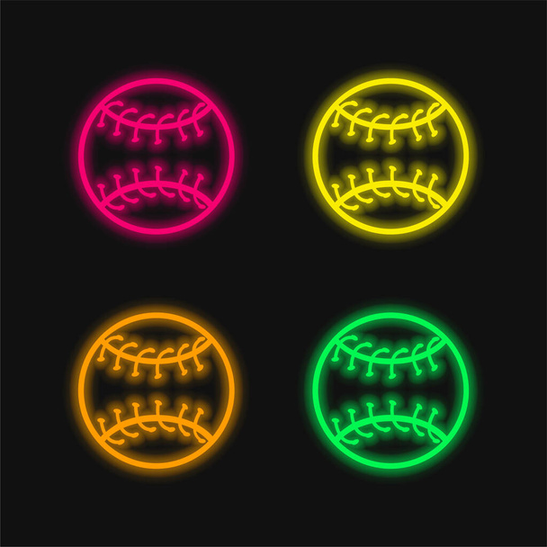 野球ボール概要4色のネオンベクトルアイコン - ベクター画像