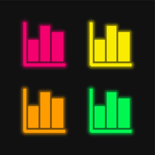 Gráfico de barras ícone de vetor de néon brilhante de quatro cores - Vetor, Imagem