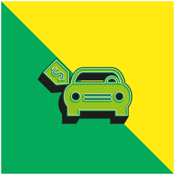 Brand New Car With Dollar Price Tag Green and yellow modern 3d vector icon logo - Vector, Image