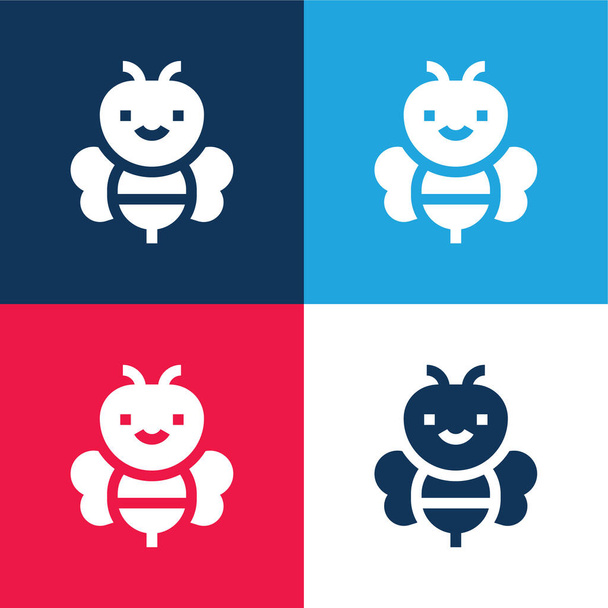 蜂の青と赤の4色の最小アイコンセット - ベクター画像