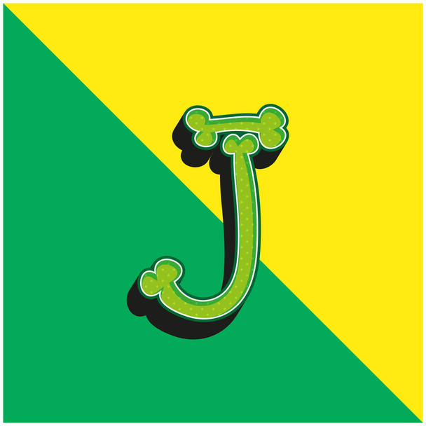 Huesos Halloween Tipografía Letra J Verde y amarillo moderno vector 3d icono logo - Vector, Imagen