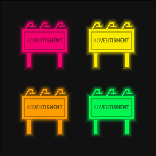 Annonces quatre couleur brillant néon vecteur icône - Vecteur, image