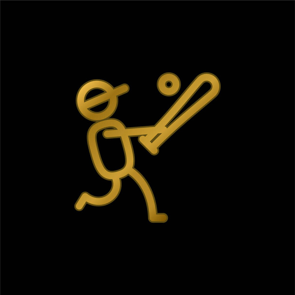 Baseball Player gold plated metalic icon or logo vector - Vector, Image